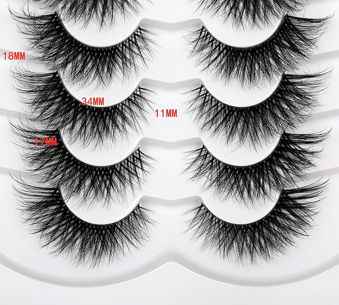 Pooplunch False Eyelashes Cat Eye Look Clear Band Wispy Volume Dramatic Long 8D Faux Mink Lashes Fake Eyelash Strips 7 Pairs Pack