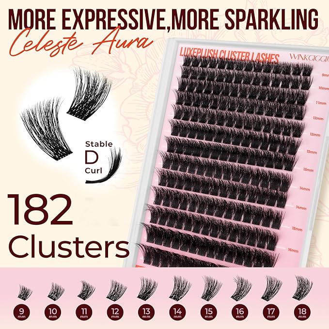 WINKGIGGLE Lash Clusters,Mega Volume DIY Individual Eyelash Extensions Wispy Lashes Cluster Kit at Home