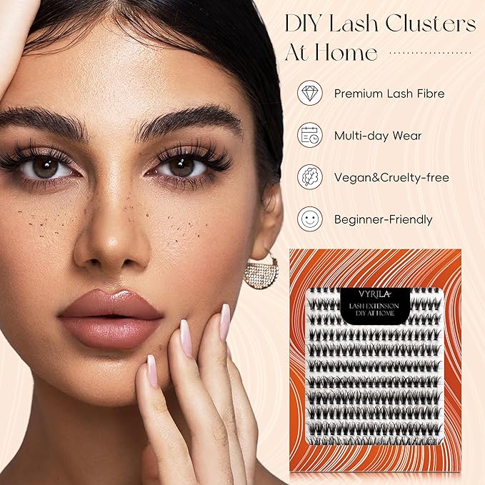 Lash Clusters DIY Lash Extensions, D Curl Individual Lashes Clusters Lashes Wispy Lash Extensions Natural Look Eyelash Clusters Mix 8-16mm(30D-0.07D-8-16mm)
