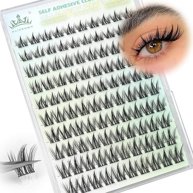 Self Adhesive Eyelashes Manga Lash Clusters 10MM-16MM No Glue Needed Eyelash Clusters Wispy Self Adhesive Lash Extensions Spiky Pre Glued Eyelash Extensions 100Pcs