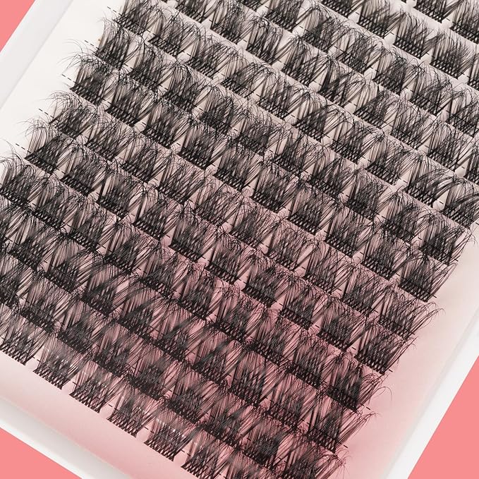 Lash Clusters Fluffy Cluster Eyelash Extensions 10-16mm Individual Lashes 140pcs Cluster Lashes Extension DIY Soft Wispy Eyelash Clusters with Clear Lashes Band Volume Lash Clusters (QB-10-16mm)