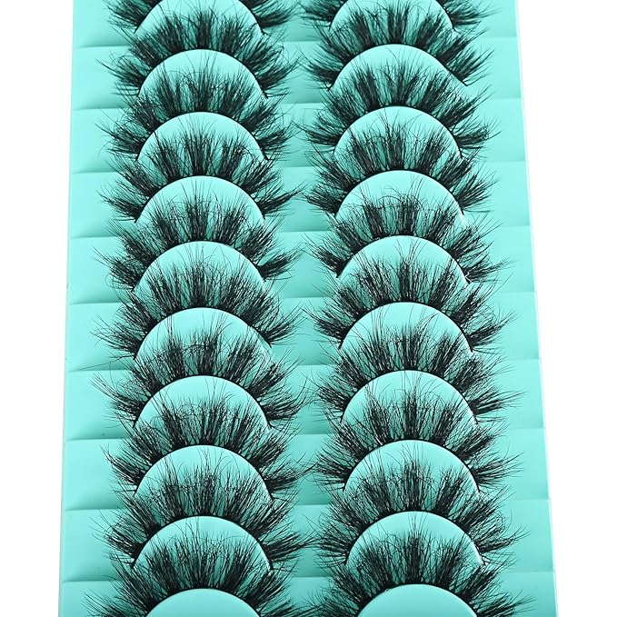 Wispy Lashes Natural Mink Eyelashes Fluffy Lash Strips Doll Eye Faux Mink Eyelash 17 mm Strip Lashes Pack Natural Look Thick Volume Wispies Pestañas Postizas Naturales Set with Soft Band