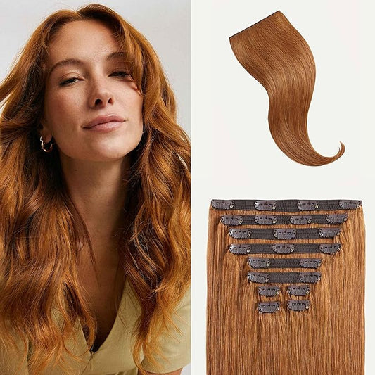 Luxy Hair 20" Natural Red Classic Clip-In Hair Extensions (160 grams) 100% Remy Human Hair, Natural,Volume, 10-Piece Set, Blends Easily