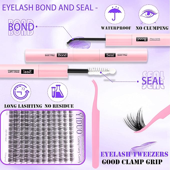 YlDUO Lashes Clusters Kit Gift Packs Natural False Eyelashes Extensions C/D Curl Wispy Individual Fake Eyelash, DIY Natural Extension Lash with Glue*2|Tweezers|Removers|Eyelash&Eyebrow Brush