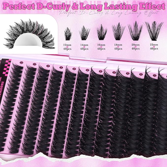 ALICE Lash Clusters Eyelash Clusters Manga Wispy Cluster Eyelash Extensions Fluffier Volume 12-22mm CC-Curly Individual Lashes with Spikes Fairy DIY Salon Lash Extensions 240 Pcs