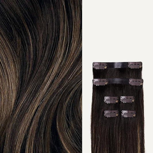 Luxy 100% Remy Human Hair Extensions for Thin Hair Thinning Hair Fill-Ins – 6 Seamless Wefts Multi-Dimensional Color Blend - Natural-Looking Volume & Coverage 95 grams 20" Mocha Bronde Balayage