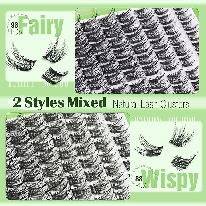 Lash Clusters Wispy Eyelash Extensions 2 Styles Fairy Cluster Lashes Individuals Natural Eyelash Clusters Spiky Cluster Lashes C-Curly DIY Lash Value Pack by Mavphnee (184Pcs, 10-16MM)
