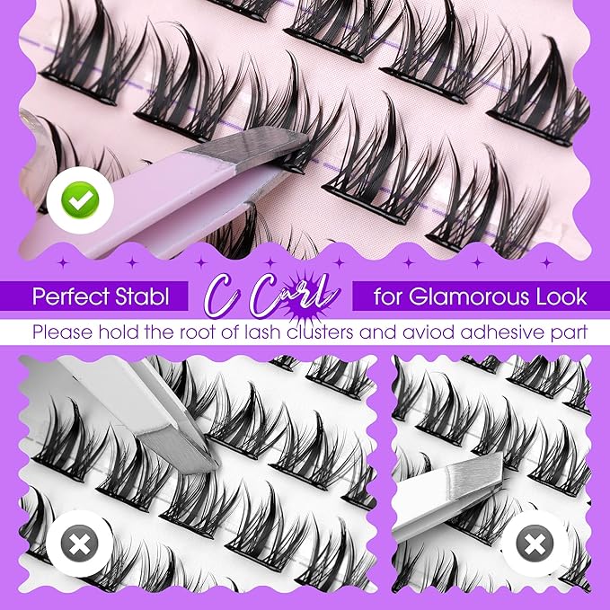 Self Adhesive Eyelashes Wispy Lash Clusters D-Curly Pre Glued Eyelashes Clusters 8-14MM Natural Press on Cluster Lashes Easy to Apply Self Adhesive Lash Clusters No Glue Needed by JIMIRE