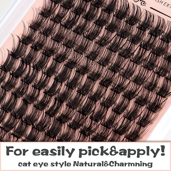 Lash Clusters 144 PCS 14mm Individual Lashes Eyelash Clusters D Curl Thick Cluster Eyelash Extensions Natural Wispy Cluster Lashes Reusable Volume Lash Clusters Lasting Lash(QD-14mm)