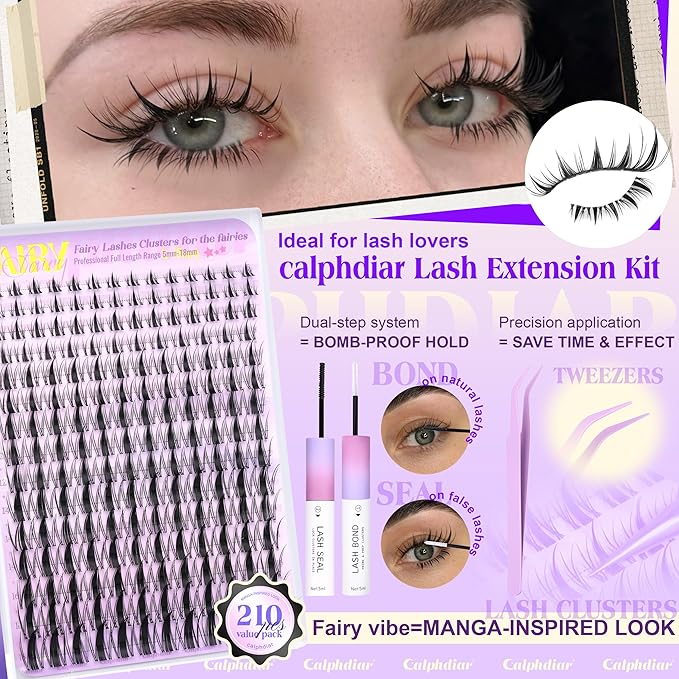Eyelash Clusters Kit Fairy Lash Clusters Kit 5-18MM Manga Cluster Eyelash Extensions Spiky Lash Extension Kit Individual Lashes Clear Band Natural Eyelash Extension Kit by calphdiar