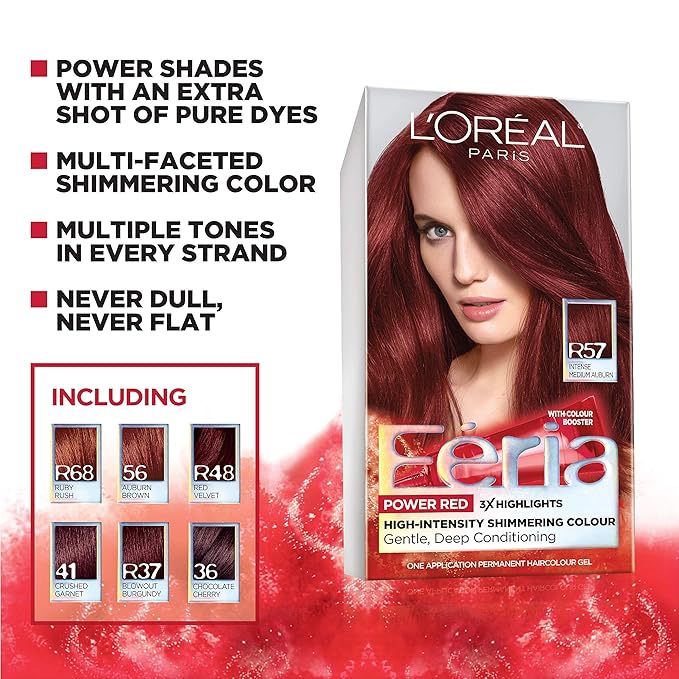 L'Oreal Paris Feria Multi-Faceted Shimmering Permanent Hair Color, 41 Crushed Garnet (Rich Mahogany), Pack of 1, Hair Dye
