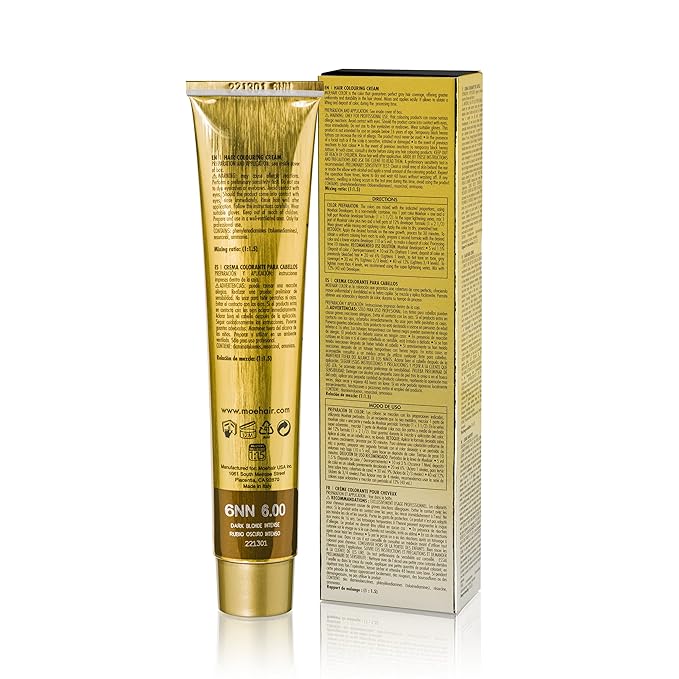 MOEHAIR 6NN Permanent Hair Color (Dark Blonde Intense) | Hair Color for 100% Gray Coverage | Infused with Keratin | Adds Shines & Smoothens Hair | Non-Drippy | Double Pigmented (3.38 Oz)