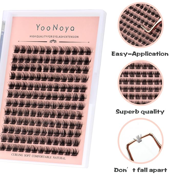Lash Clusters 144 PCS 10 mm Volume Lashes Eyelash Clusters D Curl Cluster Eyelash Extensions Natural Wispy Cluster Lashes Reusable Individual Thick Lash Extension (QD-10mm)