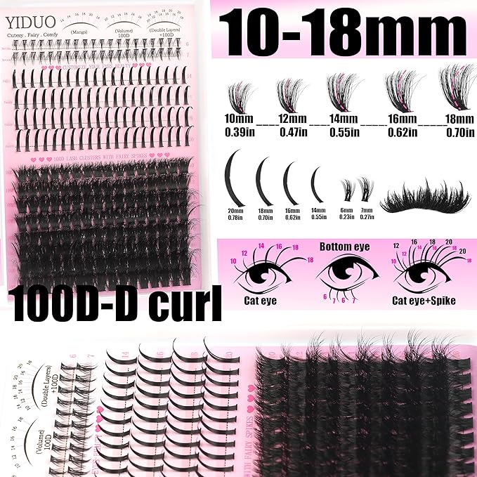 Lash Clusters Kit with Spikes Bottom Extensions False Eyelashes 808Pcs Bulk Packs with 2X Bond&Seal 3D Volume D Curl Wispy Individual Fake Eyelash Wholesale Large Pack for Beginners Gift Choice