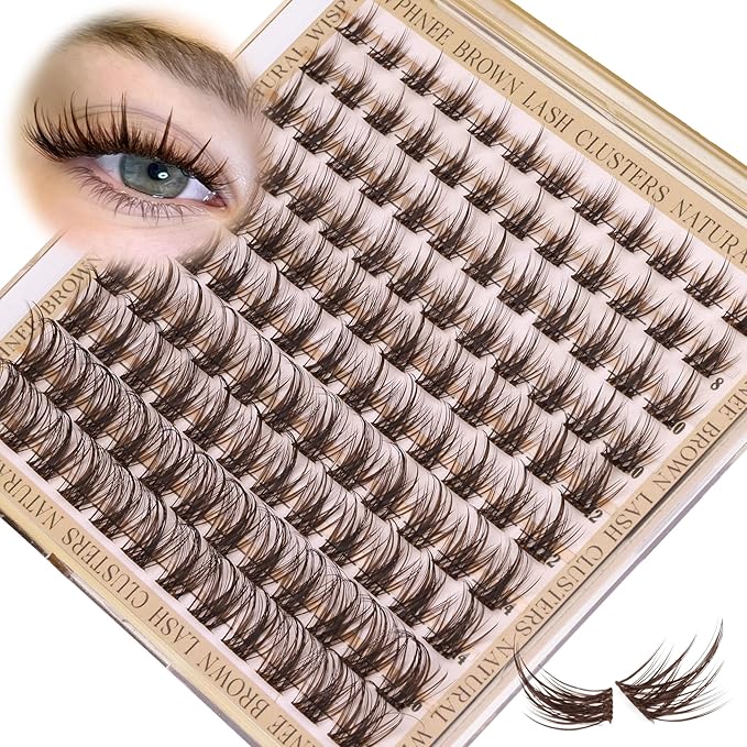 Brown Lash Clusters Wispy Eyelash Individual Lashes Spikes DIY Lash Extensions Dark Brown Cluster Lashes Natural Cluster Eyelash Extensions C-Curly Eyelash Clusters Clear Band Fairy Lash Pack 120Pcs