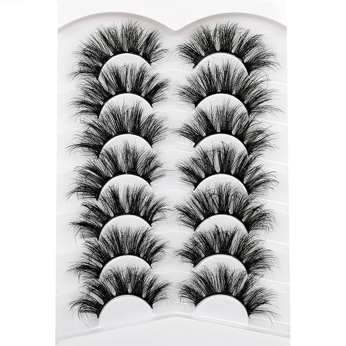 Pooplunch False Eyelashes Round Eye Lashes Dramatic 20MM Long Sexy Fluffy Volume 8D Faux Mink Fake Eyelash Strips 7 Pairs Pack