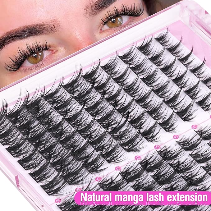 Fairy Lash Clusters Kit Wispy Eyelash Clusters Spiky Individual Lash Extensions Kit 10-16MM Anime Cluster Eyelash Extensions DIY Cluster Lashes, Lash Bond and Seal, Remover, Tweezers (2 Pack)
