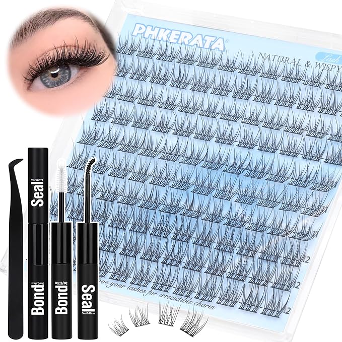 Wispy Lash Extension Kit Natural Lash Clusters Kit DIY Eyelash Clusters at Home 120 pcs Cluster Eyelash Extensions Kit Individual Lashes with Lash Glue Bond and Seal and Tweezers, 9-12 mm Mix