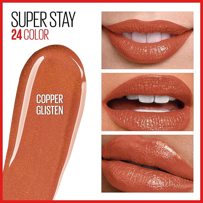 Maybelline Super Stay 24 2-step Long Lasting Liquid Lipstick and Lip Balm, 910 Copper Glisten, 1 count