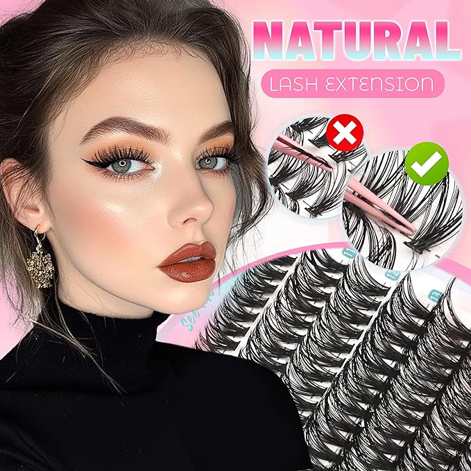 Lash Clusters DIY Lash Extensions 30D 40D Individual Lashes 266Pcs 9-16MM Mixed Wispy Natural Eyelash Extensions D Curl Thin Band Volume Cluster Lashes (30D+40D)
