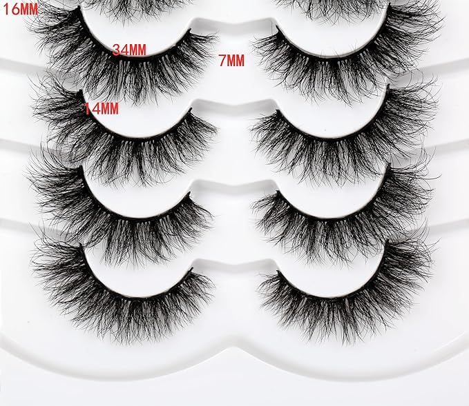 Pooplunch Cat Eye Lashes False Eyelashes Volume Thick Crossed 16MM Wispy Curly Fluttery Faux Mink Lashes 8D Fake Eyelash Strips 7 Pairs Pack