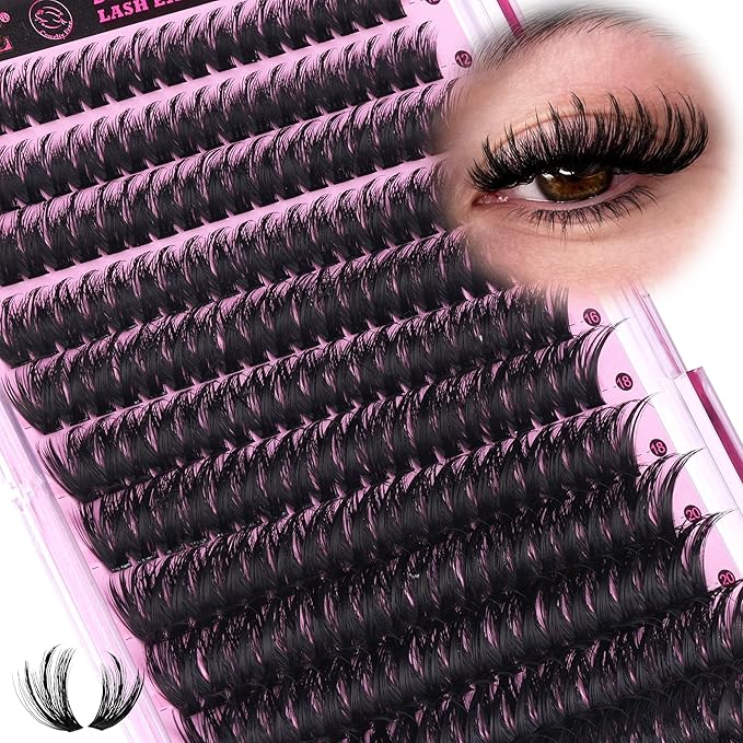 ALICE Lash Clusters with Spikes Thick Volume Cluster Eyelash Extensions Fluffier Eyelash Clusters Wispy Individual LashesThin Band Lash Extensions DIY at Home (240pcs/12-22mm/CC- Curly/100D)