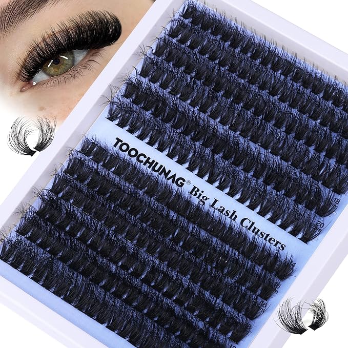 TOOCHUNAG Fluff Lash Clusters Thick Volume Individual Lashes 14-20mm Cluster Eyelash Extensions D Curly Long Eyelash Clusters for DIY Dramatic Lash Extension at Home
