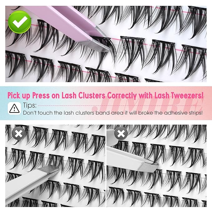 Manga Self Adhesive Eyelashes Natural Look 8-14MM Wispy Pre Glued Eyelashes Clusters Anime Press on Lashes Clusters Reusable Self Adhesive Lash Clusters with Spiky