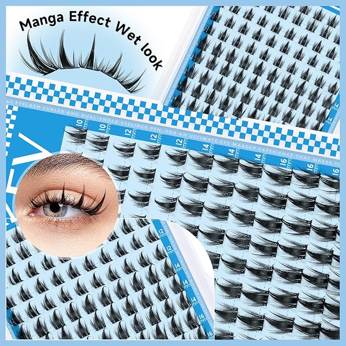 Manga Lash Clusters Kit 10-18mix Spiky Fairy Lash Clusters Kit Ultra-Thin Band Manga Lashes Eyelash Clusters Kit With Lash Bond And Seal DIY at Home(Fairy03 Kit)