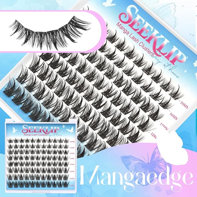 Manga Lash Clusters Spike Eyelash Clusters 10-14mm C Curl Lashes Clusters Wispy Individual Fluffy Lashes Clusters DIY Look Like Eyelash Extension (Mangaedge)