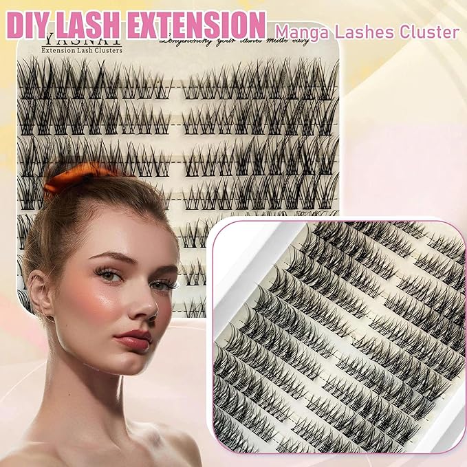 Lash Clusters Natural Look Wispy Cat Eye D Curl Lash Extensions Eyelash Clusters 8-16MM 216pcs Eye Lashes Extension, Yasnai Individual Eyelash Clusters DIY at Home