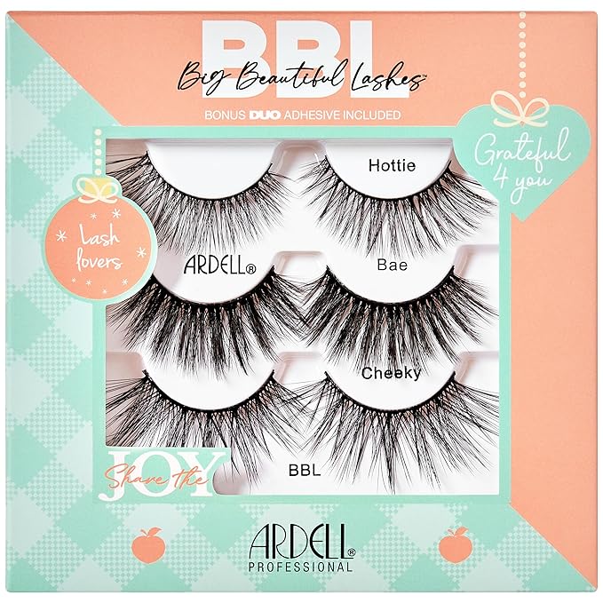 Ardell BBL Big Beautiful Wispy Lashes Gift Set – Reusable Lashes Natural Look False Eyelashes with DUO Adhesive, 3 Pairs