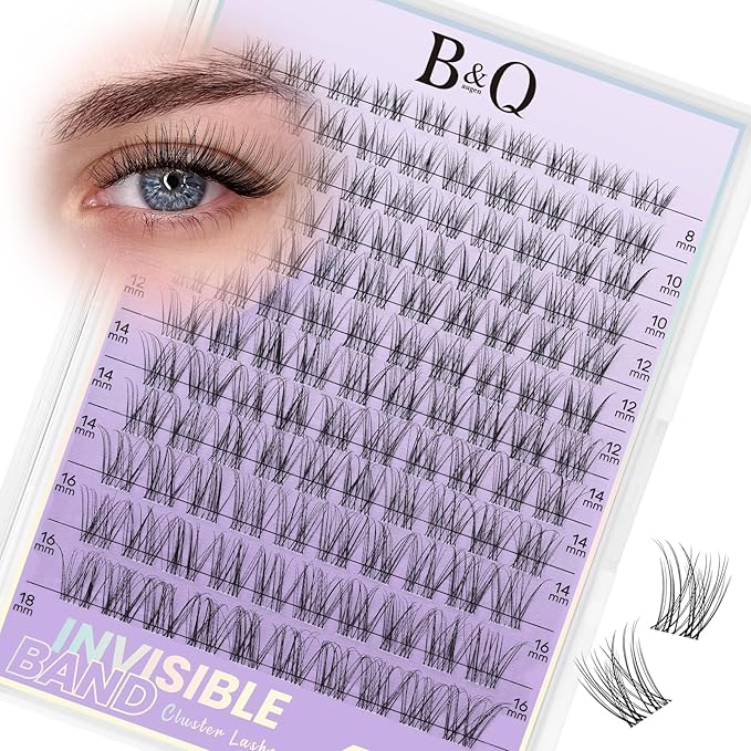 B&Q Flora Lash Clusters Invisible Band False Eyelashes Clusters Natural Cluster Eyelash Extensions Comfortable Individual Lashes Extension DIY Soft Eyelash Clusters （Flora-MIX8-18mm）