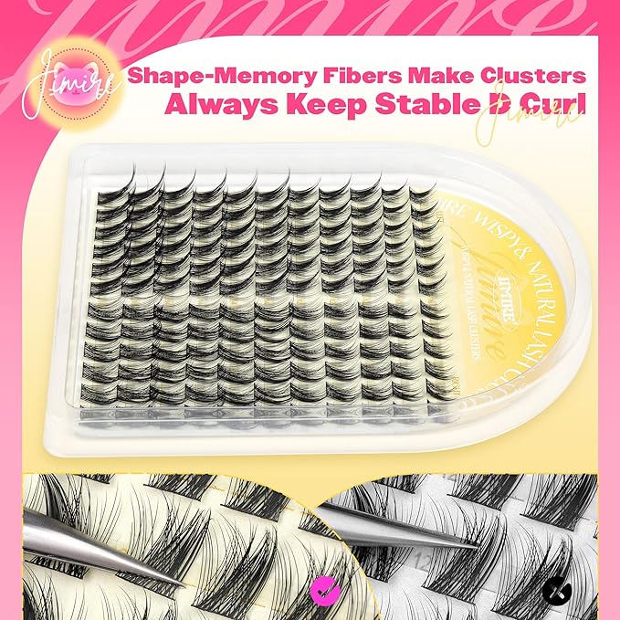 JIMIRE Lash Clusters Kit Wispy Lash Extension Kit 10-16MM Manga Eyelash Clusters Left Right DIY Eyelash Extension Kit with Lash Bond and Seal Soft D-Curly Lashes Clusters 132Pcs