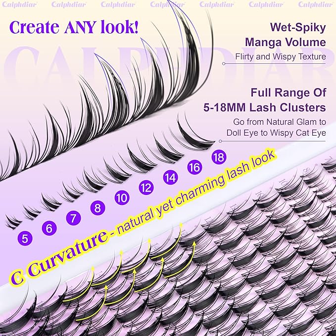 Eyelash Clusters Kit Fairy Lash Clusters Kit 5-18MM Manga Cluster Eyelash Extensions Spiky Lash Extension Kit Individual Lashes Clear Band Natural Eyelash Extension Kit by calphdiar