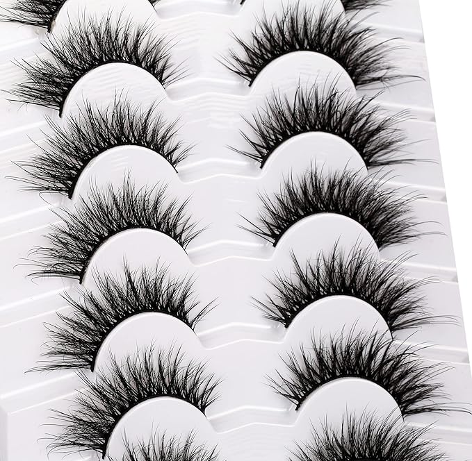 Pooplunch False Eyelashes Fairy Fluttery Lashes Wispy 8D Volume Natural Crossed Fake Eyelashes Faux Mink Lashes Strips 7 Pairs Pack