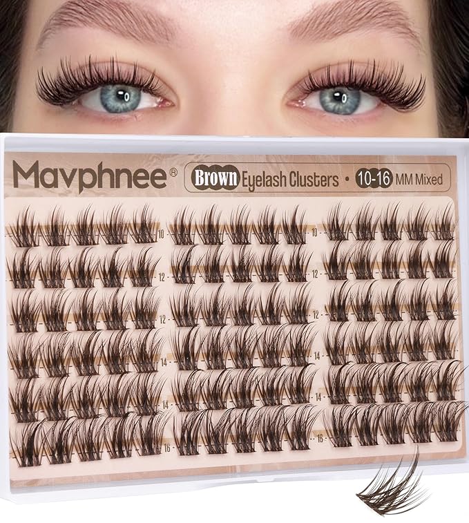 Mavphnee Brown Lash Clusters Wispy Eyelash Extension Fairy Cluster Lashes Spiky Individual Lashes Hair-Like Flow Eyelash Clusters DIY at Home Dark Brown Lash Pack (10-16MM, C-Curly)