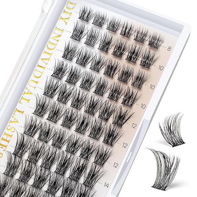 BEFER Lash Clusters, 72 Pcs D Curl Eyelash Super Fluffy Lightweight Individual Lashes 8-16MM Cluster Eyelash Extensions DIY At Home(Serenity,FD27)