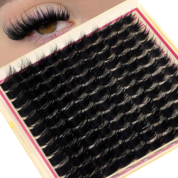 FANXITON 3D Volume Lash Clusters with Spiky 12-18mm Long Lash Extension Wispy Eyelash Clusters Fluffy DIY Eyelash Extensions for Dramatic Salon Look at Home