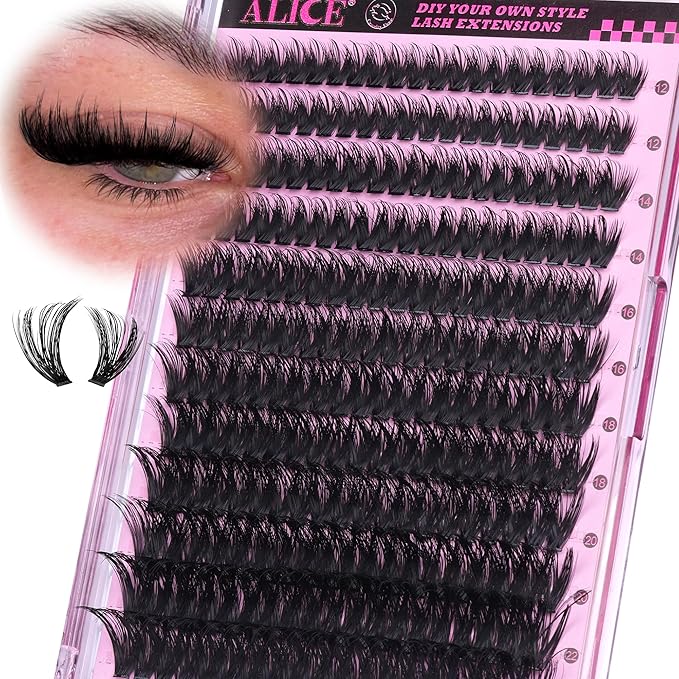 ALICE Eyelash Clusters Spiky Volume Lash Clusters Cluster Eyelash Extensions Fluffier Wispy 100D 240pcs 12-22mm CC- Curly Individual Lashes Fairy Salon Lash Extensions DIY at Home