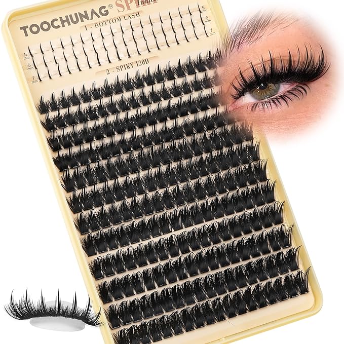 Spikes Lash Clusters 120D Volume Eyelash Clusters Spiky Bottom Lashes Individual 12-20mm Thick Anime Mink Cluster Eyelash Extensions DIY Fairy Cluster Lashes Extension by TOOCHUNAG