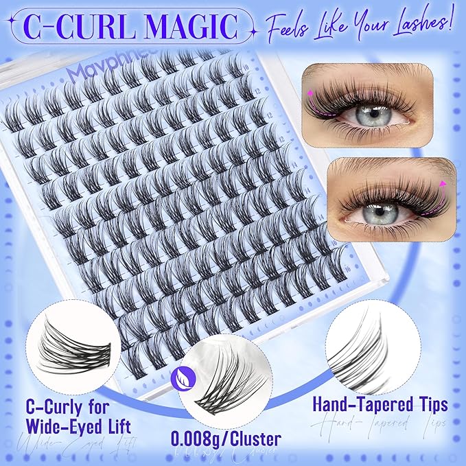 Mavphnee Lash Clutsers Natural Eyelashes Clusters 10-16MM Wispy Lashes Extensions C-Curly Cluster Eyelash Extensions for Clean Makeup Look 120Pcs DIY Cluster Lash Individuals Pack