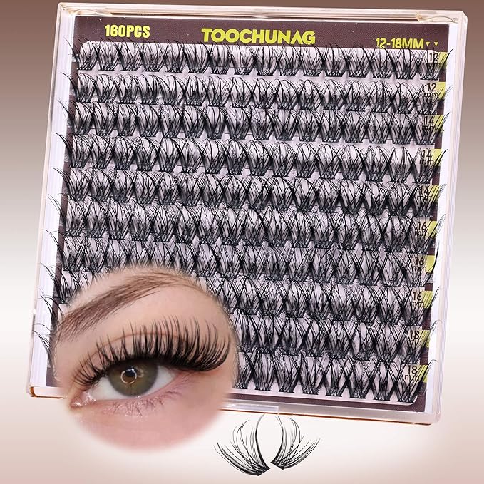TOOCHUNAG 12-18mm Eyelash Clusters Wispy Lash Clusters 160pcs Fairy Cluster Eyelash Extensions Curly Individual Lashes Extension Long Thin Band False Eyelashes Clusters