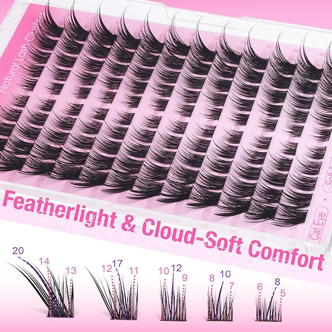 Fox Eye Lash Clutsers Wispy Cluster Eyelash Extensions Fairy Cat Eye Individual Lash Extension LC-Curly Cluster Lashes DIY Lash Pack Natural Eyelash Clusters Beginner-friendly by Mavphnee