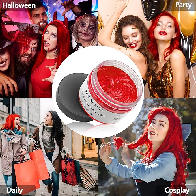 Red Temporary Hair Dye Wax Natural Instant Hair Color Wax Pomades 4.23 oz,Hair Styling Clay for Party, Cosplay, Halloween,Christmas