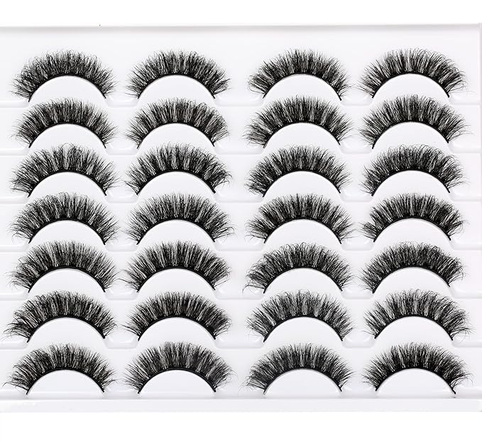 Pooplunch False Eyelashes Cat Eye Lash Volume Natural Crossed Faux Mink Wispy Fake Eyelash Strips Lashes 14 Pairs Pack