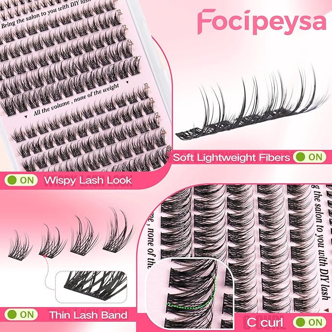Focipeysa Natural Lash Clusters Eyelash Clusters Natural Wispy Lash Extensions Cat Eye Eyelashes Extension C-curl Individual Eyelashes Extensions 10-16mm Eyelashes Clusters DIY Lashes