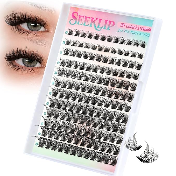 Lash Clusters 144PCS Individual Lashes 8-16MM Mixed Eyelash Clusters D Curl Cluster Lashes Fluffy Cluster Eyelash Extensions DIY Eyelashes Extension at Home (Fluffy-D)
