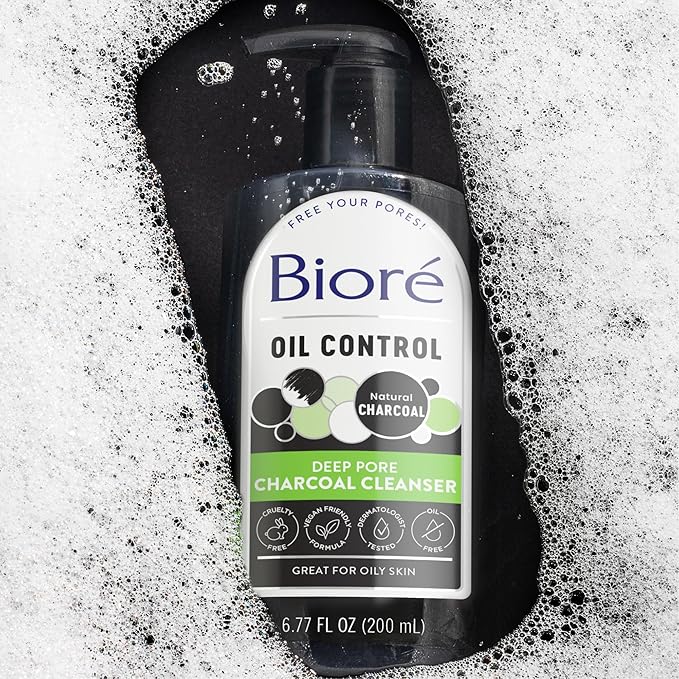 Biore Deep Pore Charcoal Face Wash, Daily Facial Cleanser for Dirt & Makeup Removal, for Oily Skin, 6.77 Oz, Pack of 3