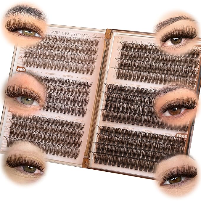 JIMIRE Brown Lash Clusters 6 Styles Mixed D Curly Eyelash Clusters Natural 476Pcs Fluff Cluster Eyelash Extensions Wispy Brown Cluster Lashes Extensions for Everyday Wear(30D+40D+50D+60D+80D+100D)